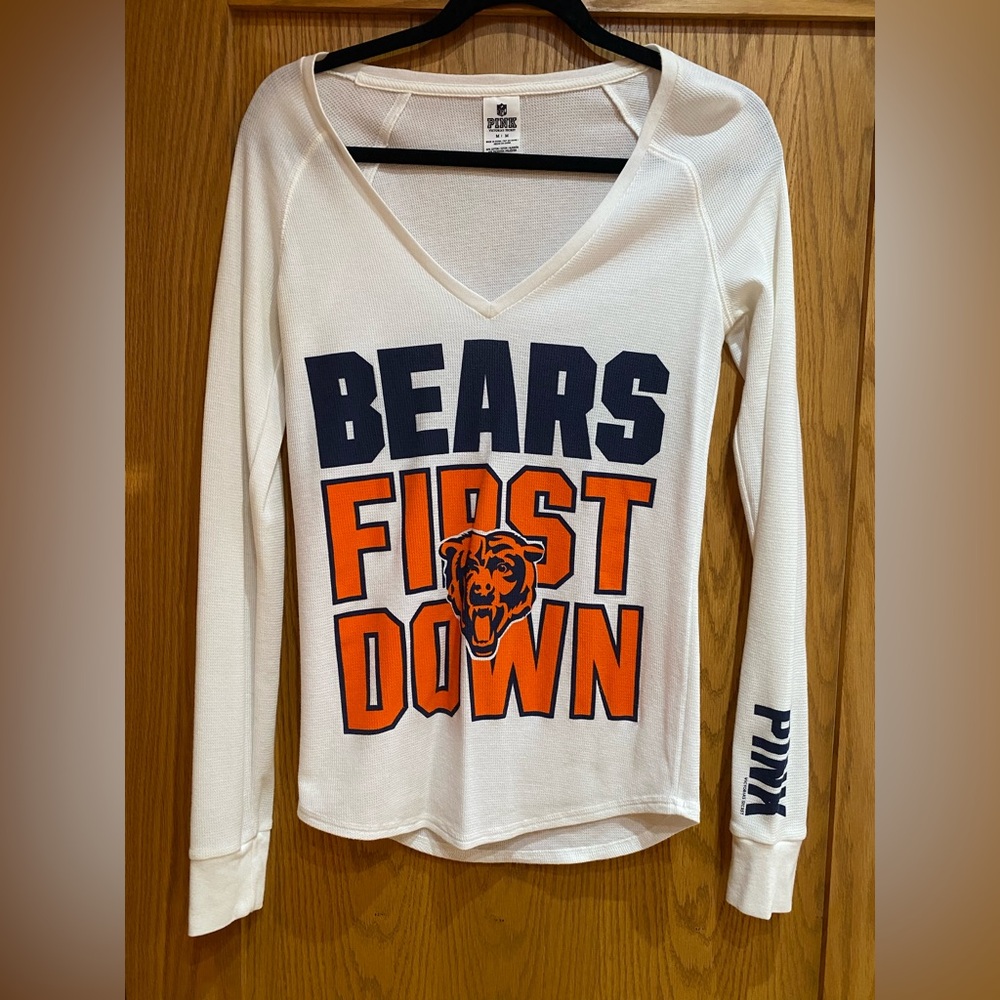 Women’s white Victoria’s Secret PINK NFL long sleeve thermal top, size medium.